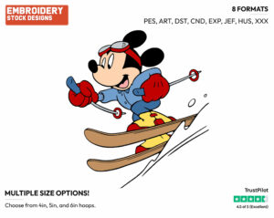 Mickey Skiing - Skiing - Olympic Games - Disney Embroidery Design in 3 sizes & 8 formats
