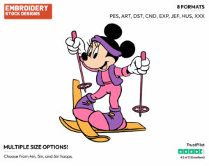 Minnie Mouse Skiing - Skiing - Olympic Games - Disney Embroidery Design in 3 sizes & 8 formats