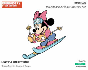 Minnie Mouse - Skiing - Olympic Games - Disney Embroidery Design in 3 sizes & 8 formats