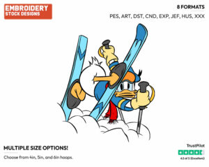 Donald Duck Stuck In The Snow With His Skis - Skiing - Olympic Games - Disney Embroidery Design in 3 sizes & 8 formats