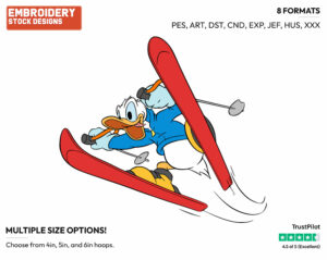Donald Duck Skiing - Skiing - Olympic Games - Disney Embroidery Design in 3 sizes & 8 formats