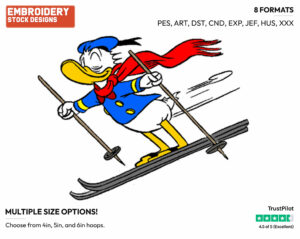 Donald Duck - Skiing - Olympic Games - Disney Embroidery Design in 3 sizes & 8 formats