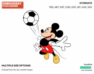 Mickey Mouse Playing Soccer - Soccer - Olympic Games - Disney Embroidery Design in 3 sizes & 8 formats