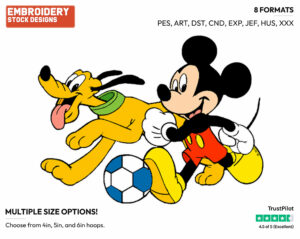 Mickey Mouse, Pluto - Soccer - Olympic Games - Disney Embroidery Design in 3 sizes & 8 formats