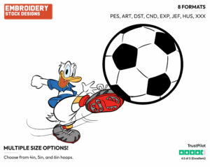 Donald Duck Kicking A Soccer Ball - Soccer - Olympic Games - Disney Embroidery Design in 3 sizes & 8 formats