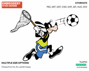 Goofy Running After A Soccer Ball With A Net - Soccer - Olympic Games - Disney Embroidery Design in 3 sizes & 8 formats