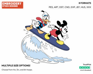 Classic Mickey, Donald Surfing - Surfing - Olympic Games - Disney Embroidery Design in 3 sizes & 8 formats
