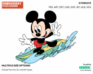 Mickey Mouse Surfing - Surfing - Olympic Games - Disney Embroidery Design in 3 sizes & 8 formats