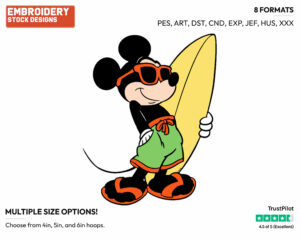 Mickey's Surfboard - Surfing - Olympic Games - Disney Embroidery Design in 3 sizes & 8 formats