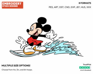 Mickey Mouse - Surfing - Olympic Games - Disney Embroidery Design in 3 sizes & 8 formats