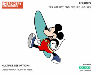 Mickey's Surfboard - Surfing - Olympic Games - Disney Embroidery Design in 3 sizes & 8 formats