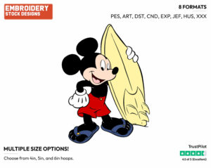 Mickey's Surfboard - Surfing - Olympic Games - Disney Embroidery Design in 3 sizes & 8 formats