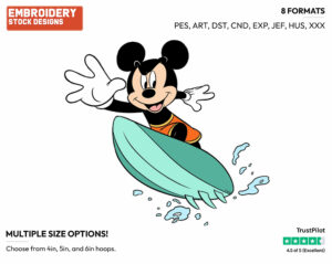 Mickey Mouse - Surfing - Olympic Games - Disney Embroidery Design in 3 sizes & 8 formats