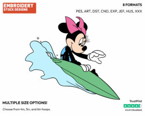 Minnie Mouse - Surfing - Olympic Games - Disney Embroidery Design in 3 sizes & 8 formats