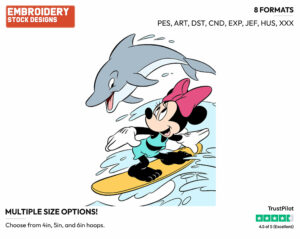 Minnie Mouse, Dolphin - Surfing - Olympic Games - Disney Embroidery Design in 3 sizes & 8 formats