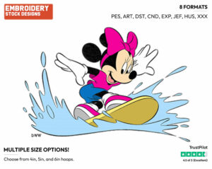 Minnie Mouse - Surfing - Olympic Games - Disney Embroidery Design in 3 sizes & 8 formats