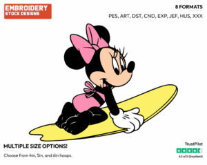 Minnie Mouse - Surfing - Olympic Games - Disney Embroidery Design in 3 sizes & 8 formats
