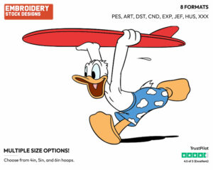 Donald Duck - Surfing - Olympic Games - Disney Embroidery Design in 3 sizes & 8 formats