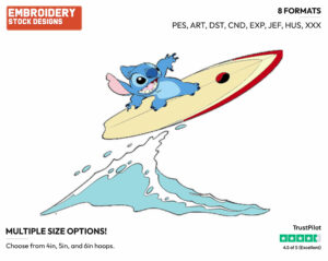 Stitch - Surfing - Olympic Games - Disney Embroidery Design in 3 sizes & 8 formats
