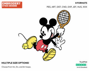 Classic Mickey - Surfing - Tennis & Badminton - Disney Embroidery Design in 3 sizes & 8 formats