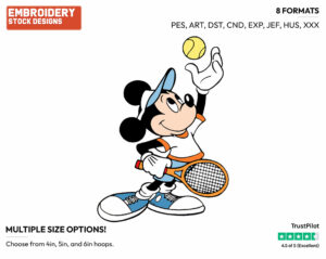 Mickey Mouse - Surfing - Tennis & Badminton - Disney Embroidery Design in 3 sizes & 8 formats