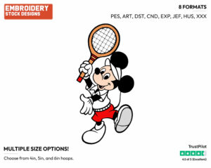 Mickey Mouse - Surfing - Tennis & Badminton - Disney Embroidery Design in 3 sizes & 8 formats