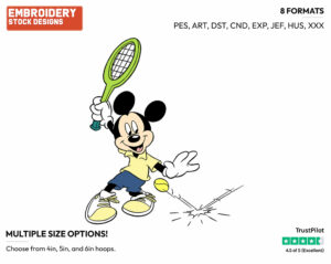 Mickey Mouse - Surfing - Tennis & Badminton - Disney Embroidery Design in 3 sizes & 8 formats