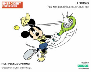 Mickey Mouse - Surfing - Tennis & Badminton - Disney Embroidery Design in 3 sizes & 8 formats