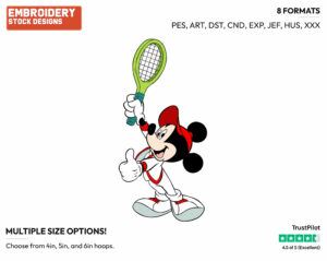 Mickey Mouse - Surfing - Tennis & Badminton - Disney Embroidery Design in 3 sizes & 8 formats