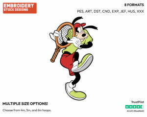 Goofy With A Tennis Racket - Surfing - Tennis & Badminton - Disney Embroidery Design in 3 sizes & 8 formats