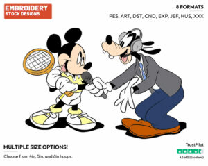 Goofy Interviewing Mickey Mouse - Surfing - Tennis & Badminton - Disney Embroidery Design in 3 sizes & 8 formats