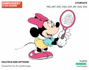 Minnie Mouse - Surfing - Tennis & Badminton - Disney Embroidery Design in 3 sizes & 8 formats