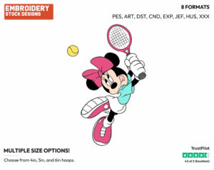 Minnie Mouse - Surfing - Tennis & Badminton - Disney Embroidery Design in 3 sizes & 8 formats