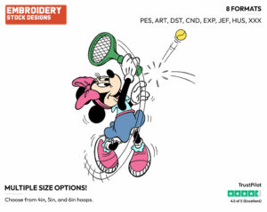 Minnie Mouse - Surfing - Tennis & Badminton - Disney Embroidery Design in 3 sizes & 8 formats
