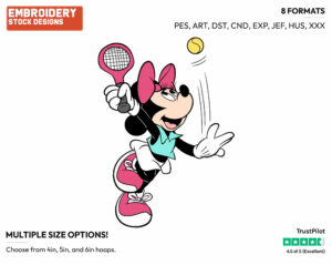 Minnie Mouse - Surfing - Tennis & Badminton - Disney Embroidery Design in 3 sizes & 8 formats