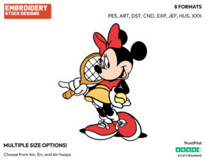 Minnie Mouse - Surfing - Tennis & Badminton - Disney Embroidery Design in 3 sizes & 8 formats