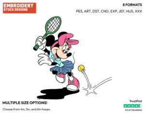 Minnie Mouse - Surfing - Tennis & Badminton - Disney Embroidery Design in 3 sizes & 8 formats