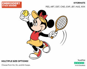 Minnie Mouse - Surfing - Tennis & Badminton - Disney Embroidery Design in 3 sizes & 8 formats