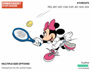 Minnie Mouse - Surfing - Tennis & Badminton - Disney Embroidery Design in 3 sizes & 8 formats