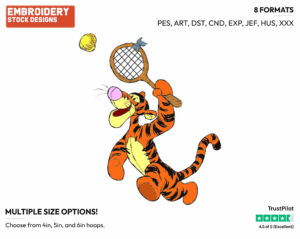 Tigger - Surfing - Tennis & Badminton - Disney Embroidery Design in 3 sizes & 8 formats