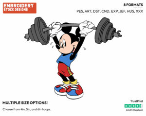 Mickey Lifting Weights - Weight Lifting - Tennis & Badminton - Disney Embroidery Design in 3 sizes & 8 formats