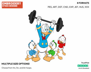 Donald Duck Lifting Weights, Huey, Dewey, Louie - Weight Lifting - Tennis & Badminton - Disney Embroidery Design in 3 sizes & 8 formats