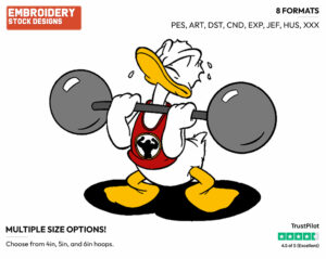 Donald Duck - Weight Lifting - Tennis & Badminton - Disney Embroidery Design in 3 sizes & 8 formats