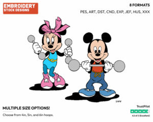 Mickey, Minnie Mouse - Weight Lifting - Tennis & Badminton - Disney Embroidery Design in 3 sizes & 8 formats