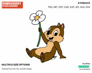 Chip Holding A Flower - Chip and Dale - TV Shows - Disney Embroidery Design in 3 sizes & 8 formats