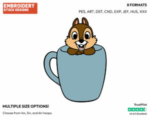 Chip In A Cup - Chip and Dale - TV Shows - Disney Embroidery Design in 3 sizes & 8 formats