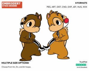 Chip, Dale Standing Back To Back - Chip and Dale - TV Shows - Disney Embroidery Design in 3 sizes & 8 formats