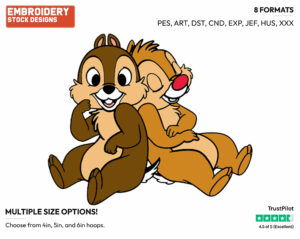 Chip, Dale Sitting Back To Back - Chip and Dale - TV Shows - Disney Embroidery Design in 3 sizes & 8 formats