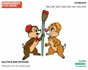 Chip And Dale With A Paintbrush - Chip and Dale - TV Shows - Disney Embroidery Design in 3 sizes & 8 formats