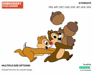 Chip, Dale Running With Acorns - Chip and Dale - TV Shows - Disney Embroidery Design in 3 sizes & 8 formats
